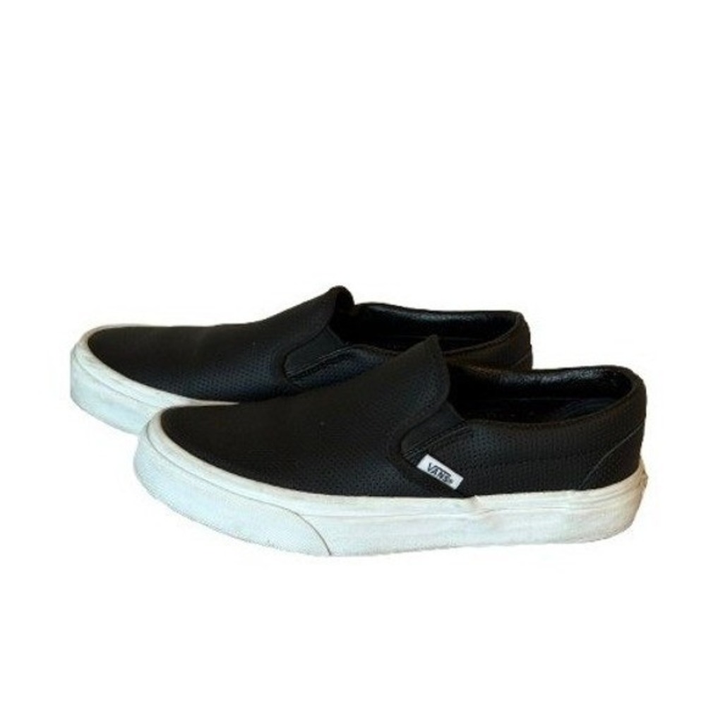 Vans Classic Slip On Black Perforated Leather Sneakers Womens 6 Low Top Grunge